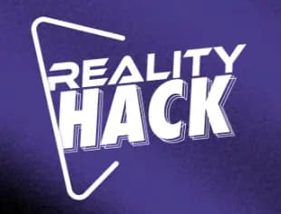 MIT Reality Hack event logo with bold purple background and stylized white text
