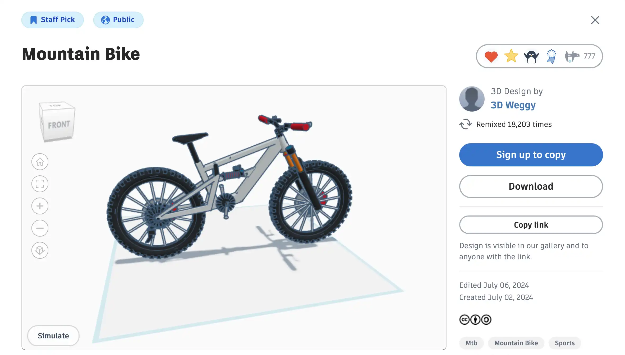 digital 3D model of a mountain bike