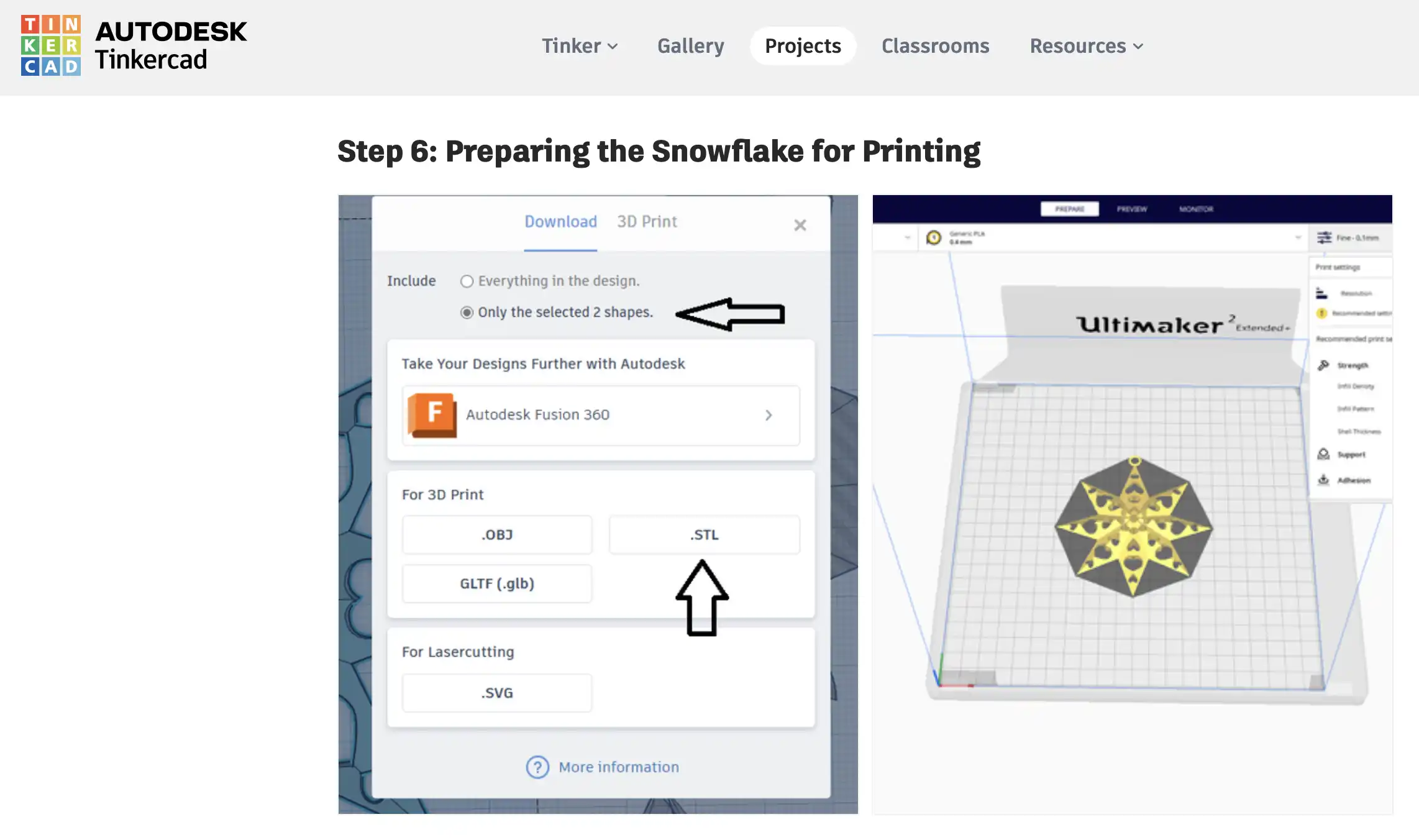 preparing a snowflake model for printing