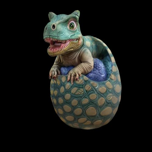 A dinosaur cub sitting in a dinosaur egg，Highly detailed